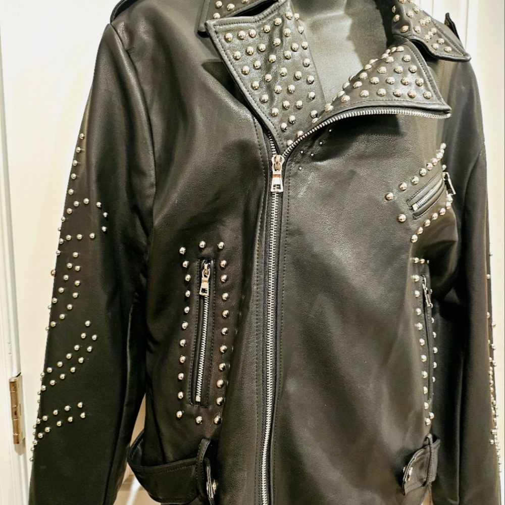 Azalea Wang Leather-studded moto jacket